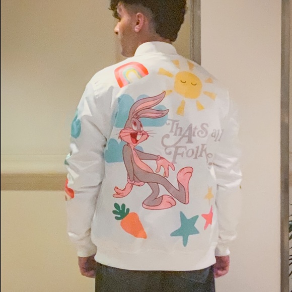 Men's White That’s All Folks Lightweight Satin Jacket